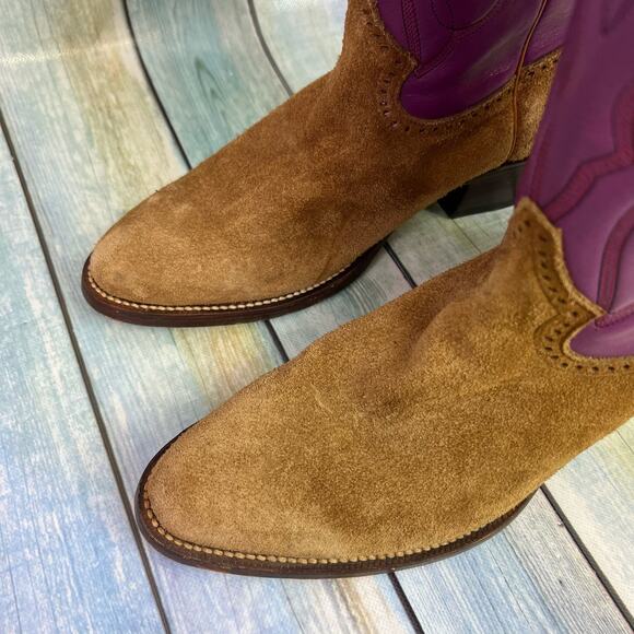 McClintock Heritage Collection Cowboy Boots Rough Suede Purple Shaft Size 9 - Picture 2 of 10